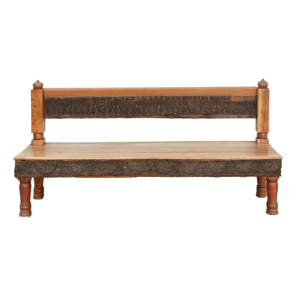 72" Long Artisanal Carved Wood Bench~P77755581