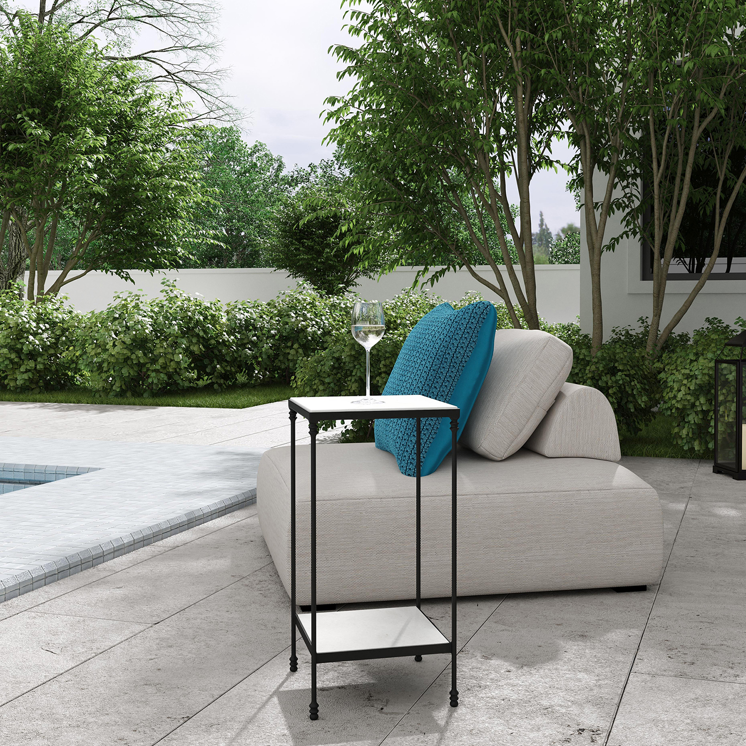 Kieran Outdoor Marble Side Table, Black/White