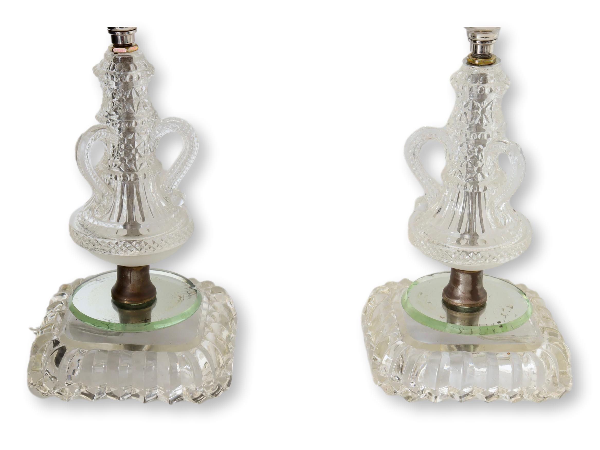 Midcentury Glass Nightstand Lamps, Pair~P77670891