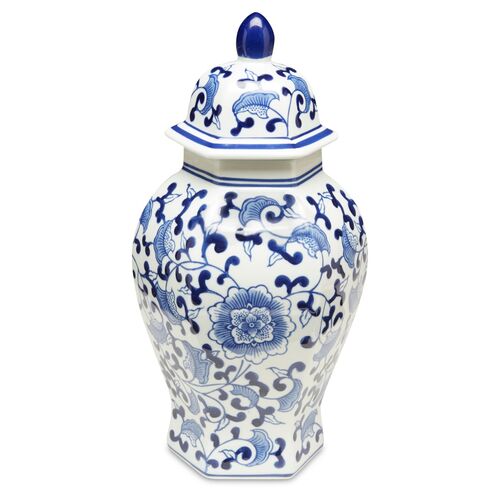14" Floral Lidded Ginger Jar, Blue~P77264205