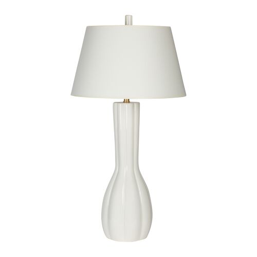Blanc Dahlia Ceramic Table Lamp, White