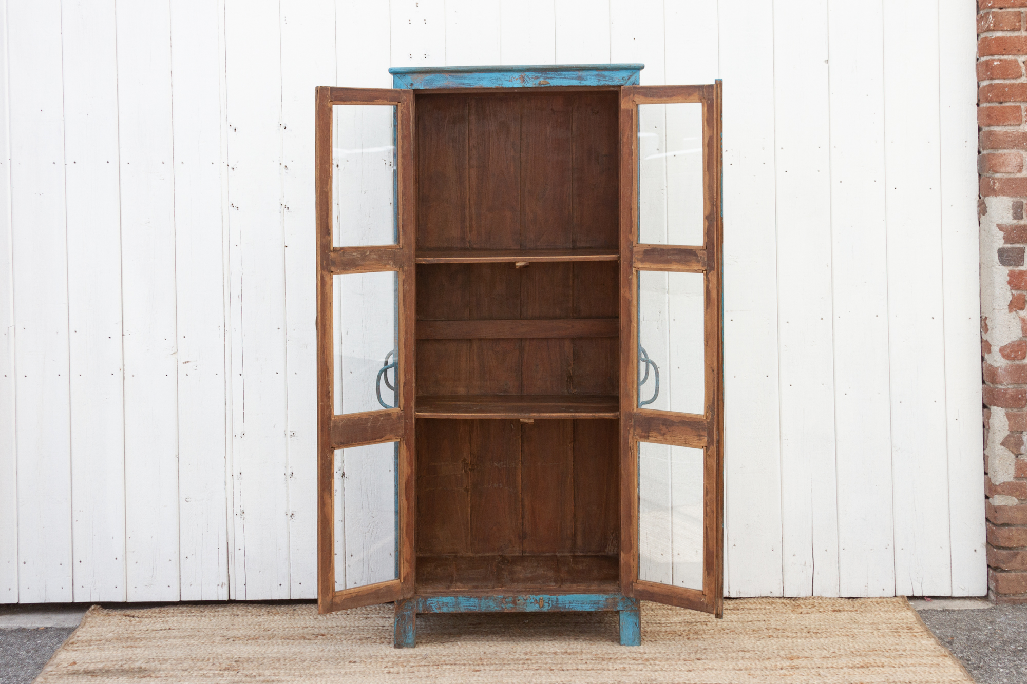 Tall Mid-Century Colonial Blue Cabinet~P77672324