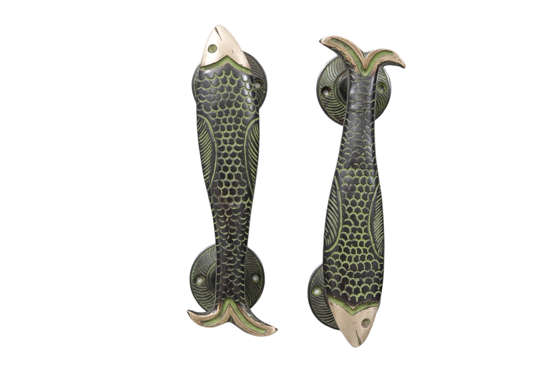 Green Brass Fish Handles - a Pair~P77661685
