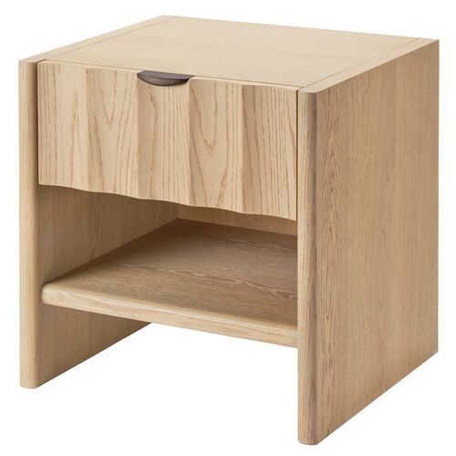 Finley 1-Drawer Fluted Nightstand, Oak/Antique Brass Finley 1-Drawer Fluted Nightstand, Oak/Antique Brass