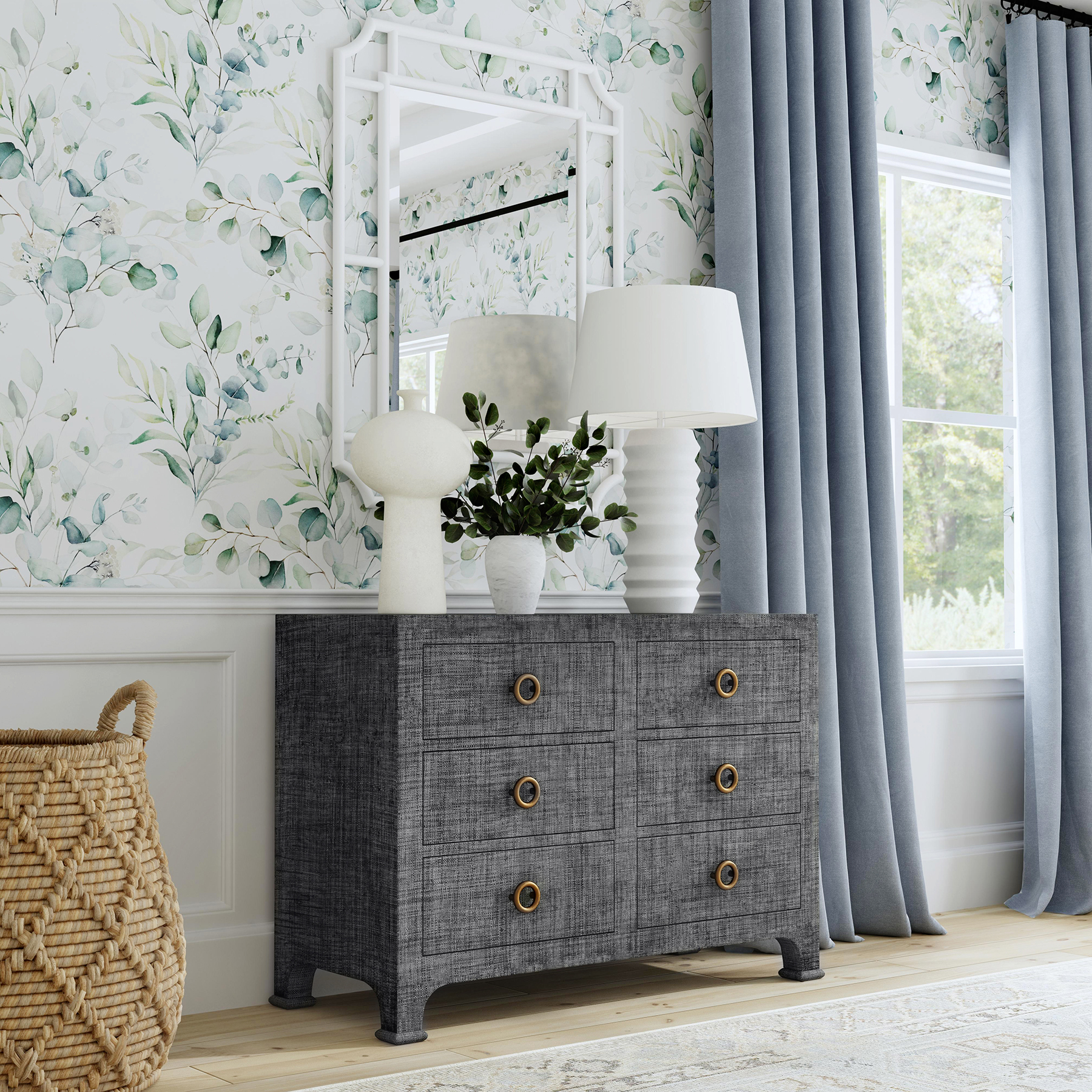 blue raffia dresser Custom Grasscloth Dresser: Modern Coastal Bedroom Furniture