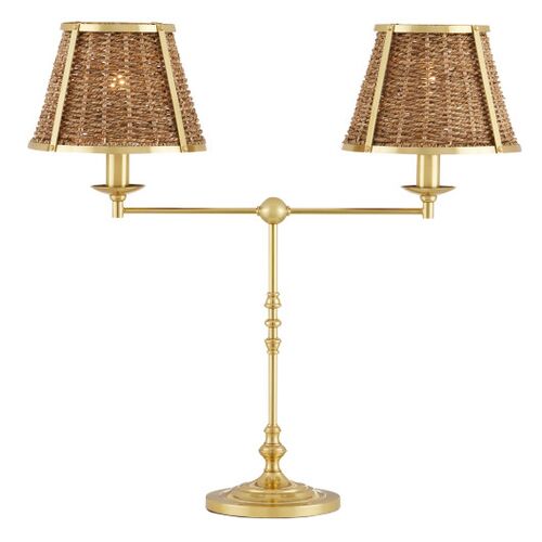 Deauville Desk Lamp, Polished Brass/Natural Seagrass