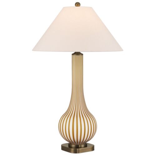 Striae Glass Stripe Table Lamp, Yellow/Off-White