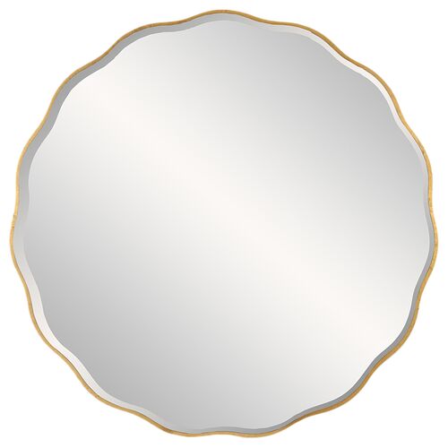 Ronan 60" Large Scallop Round Wall Mirror, Gold