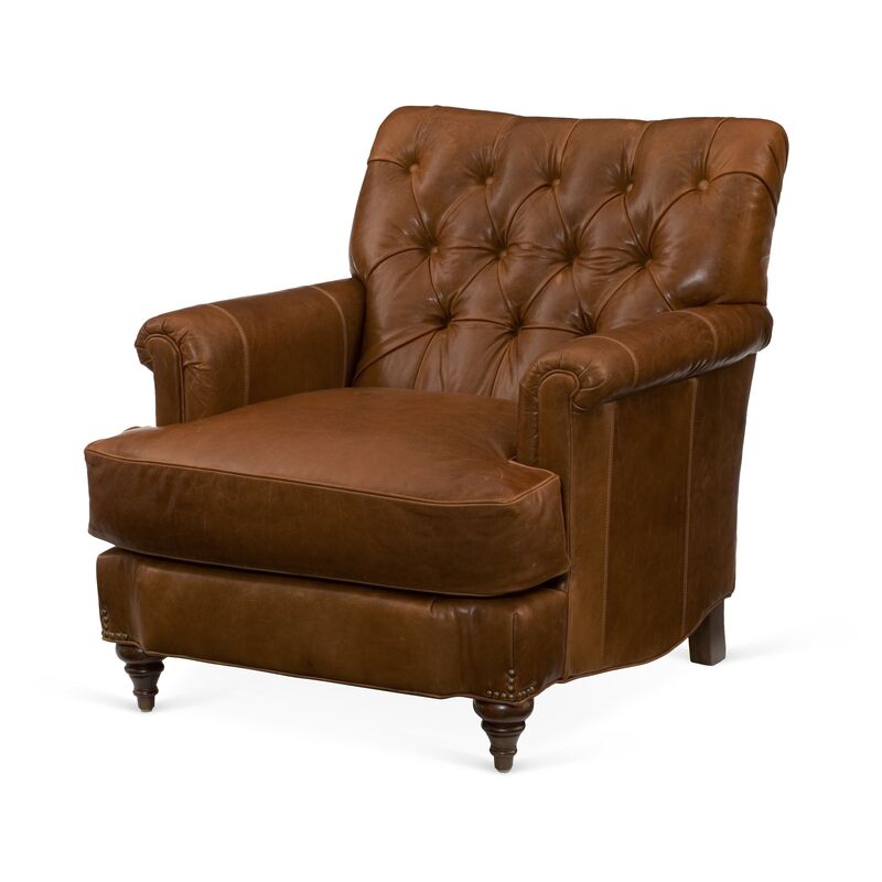 Acton Tufted Club Chair, Saddle Leather