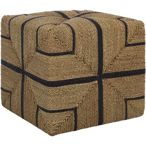 Ulyra Woven Seagrass Ottoman, Natural/Black Ulyra Woven Seagrass Ottoman, Natural/Black