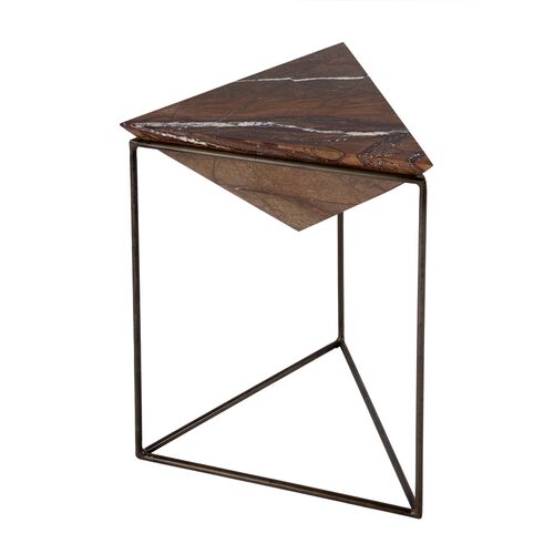 Maren Triangular Marble Side Table, Brown