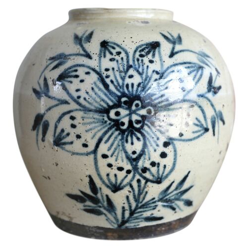 7.8x7.8x8.6 Maria Round Vase, Off-White/Blue~P77652854