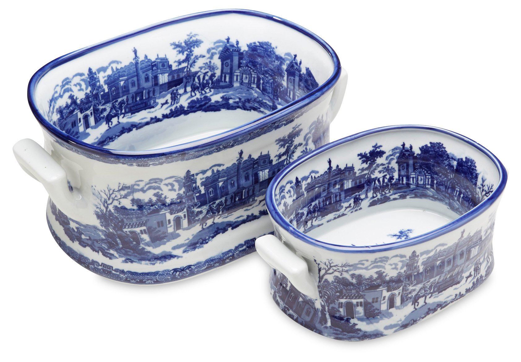 Set of 2 Blue and White Ceramic Patterned Planters