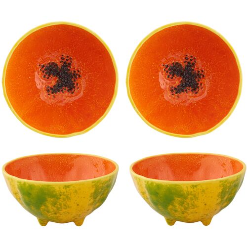 S/4 Tropical Fruits Papaya Bowls, Multi
