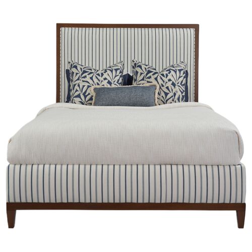 Eastgate Upholstered Bed, Indigo Cotton Stripe