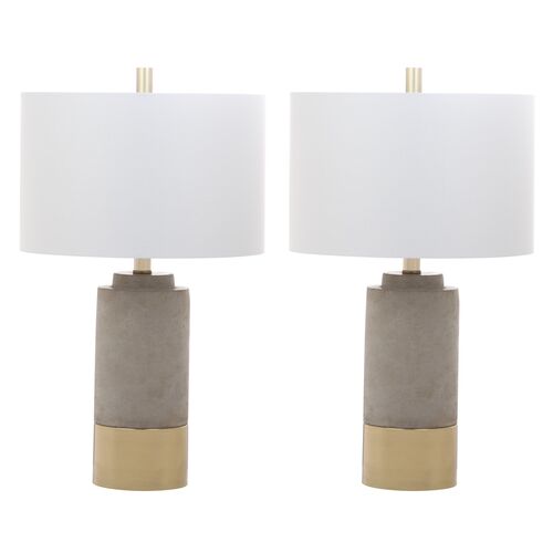 S/2 Chloe Concrete Table Lamps, Gray/Gold~P63883794