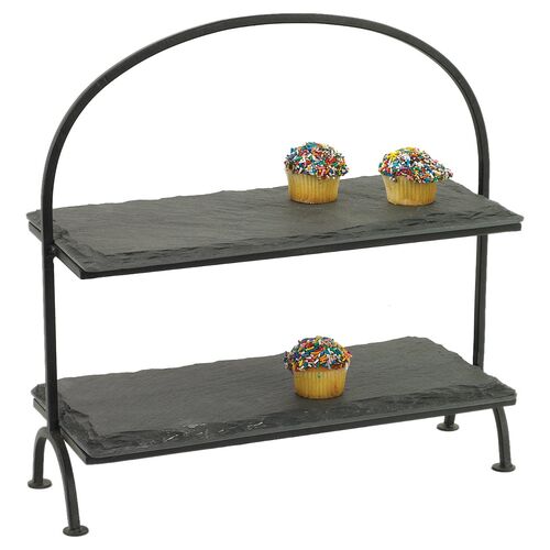 15" Slate Tiered Tray, Black