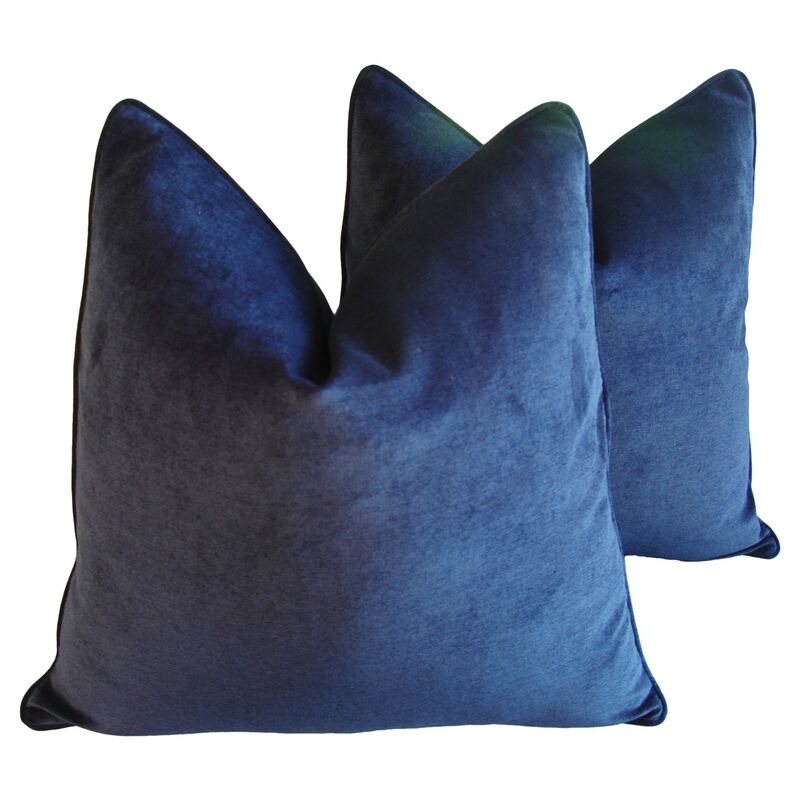 Midnight Deep Blue Velvet Pillows, Pair