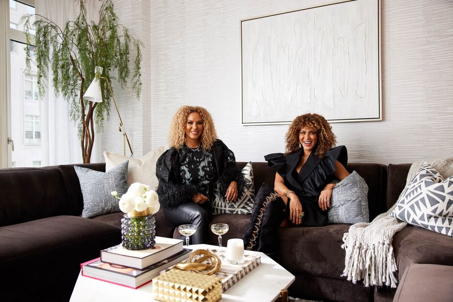 Designer Nikki Chu (left) and actress Nicole Ari Parker in Nicole’s Manhattan apartment, designed by Nikki.
