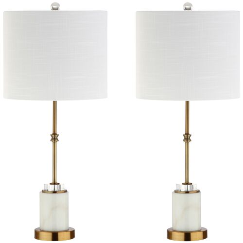 S/2 Serena Marble Table Lamps, White/Gold