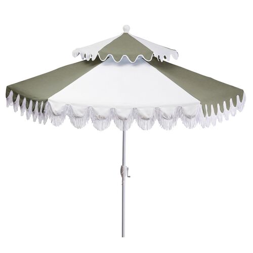 Ginny Two-Tier Two-Tone Fringe Patio Umbrella, Sunbrella Ginny Two-Tier Two-Tone Fringe Patio Umbrella, Sunbrella