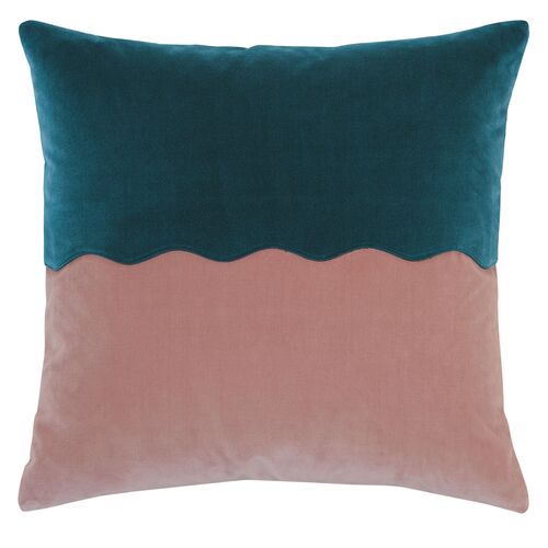 Lina Colorblock Scallop Velvet Pillow, Pink/Blue Lina Colorblock Scallop Velvet Pillow, Pink/Blue
