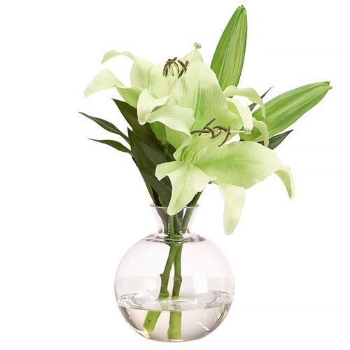 14" Lily Casablanca in Glass Vase, Faux