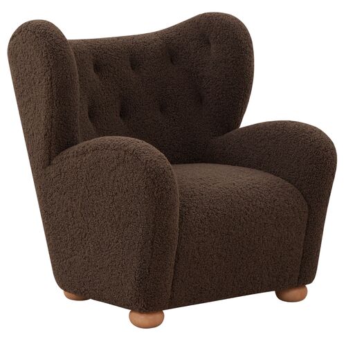 Kenzo Wingback Accent Chair, Dark Brown/Natural