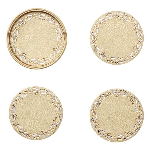 S/4 Bejeweled Coasters, Gold & Crystal