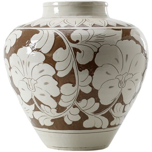 Calantha Tapered Vase, White/Brown