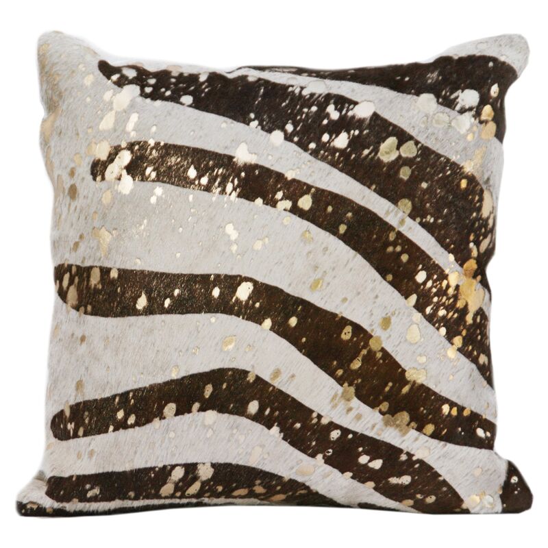 Zebra Hide Pillow, Brown/Gold