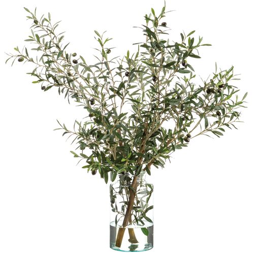 4' Olive Tree Branches in Glass Vase, Faux 4' Olive Tree Branches in Glass Vase, Faux