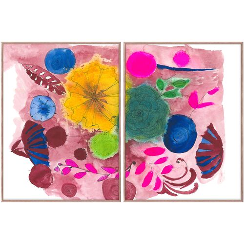 Yellow Flora Diptych Painting, 24" x 32" Yellow Flora Diptych Painting, 24" x 32"