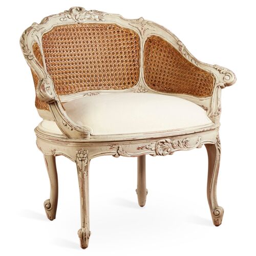 Wicker-Back Slipper Chair, Parchment/Cream Linen~P77084880