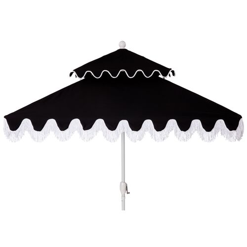 Hannah Two-Tier Square Patio Umbrella, Black/White~P77524347