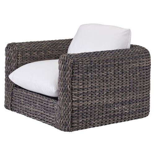 Coastal Living Kazemi Outdoor Wicker Swivel Lounge Chair, Brown/White