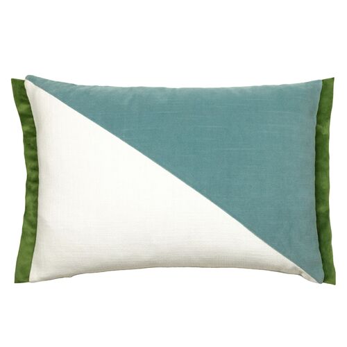 Noah 14x20 Colorblock Pillow, Aqua Velvet/Snow Linen