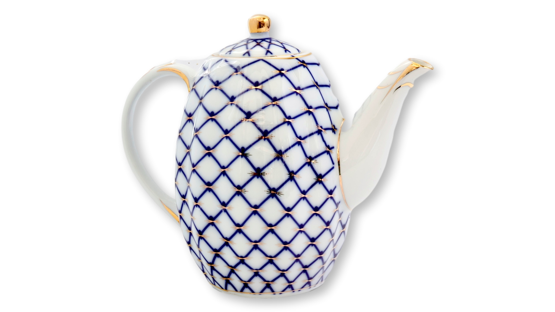 Porcelain "Colbalt Net" Pattern Teapot~P77739082