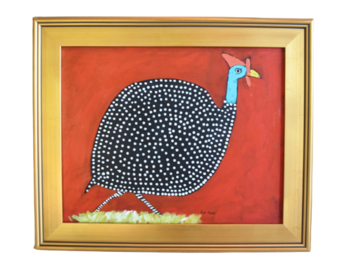Folk Art Chicken Guinea Hen Oil Painting~P77681613