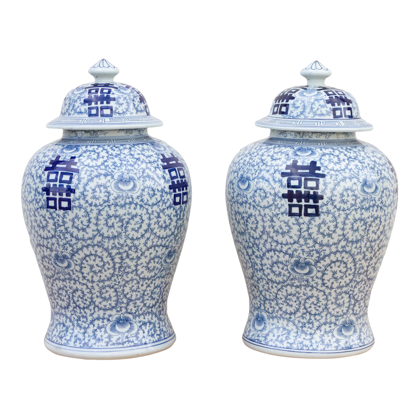 Pair of Tall Blue & White Jars~P77689365
