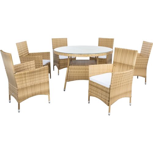 Janis 7-Pc Outdoor Round Dining Set, Natural/White~P77647818