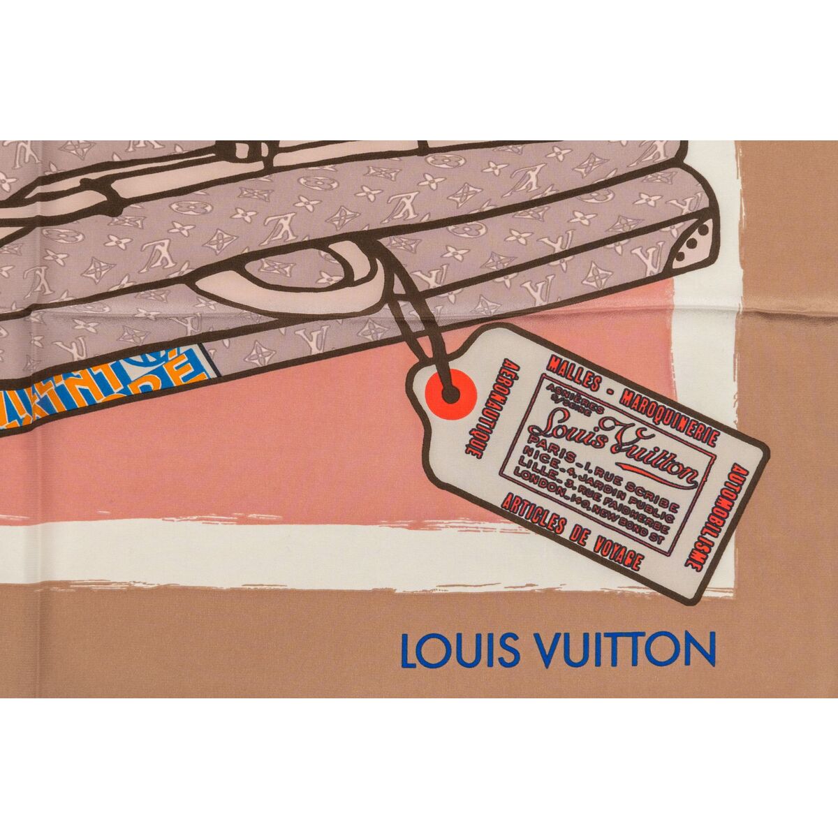 LOUIS VUITTON Brown Monogram Trunk Bandeau Silk Scarf