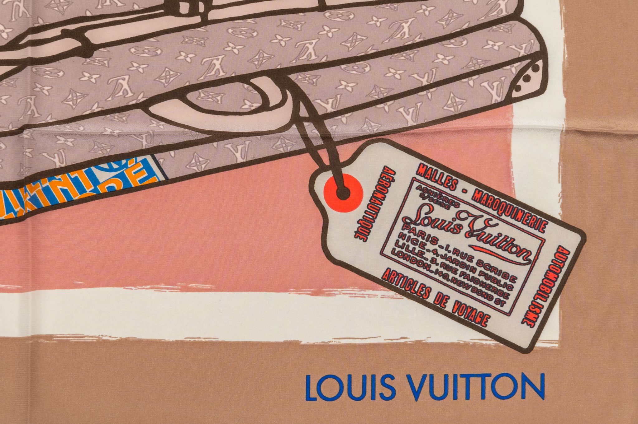 Louis Vuitton Brown Trunks Monogram Silk Scarf Louis Vuitton
