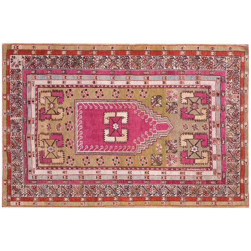 Antique Turkish Anatolian Melas Prayer Rug, 4' x 6' Antique Turkish Anatolian Melas Prayer Rug, 4' x 6'