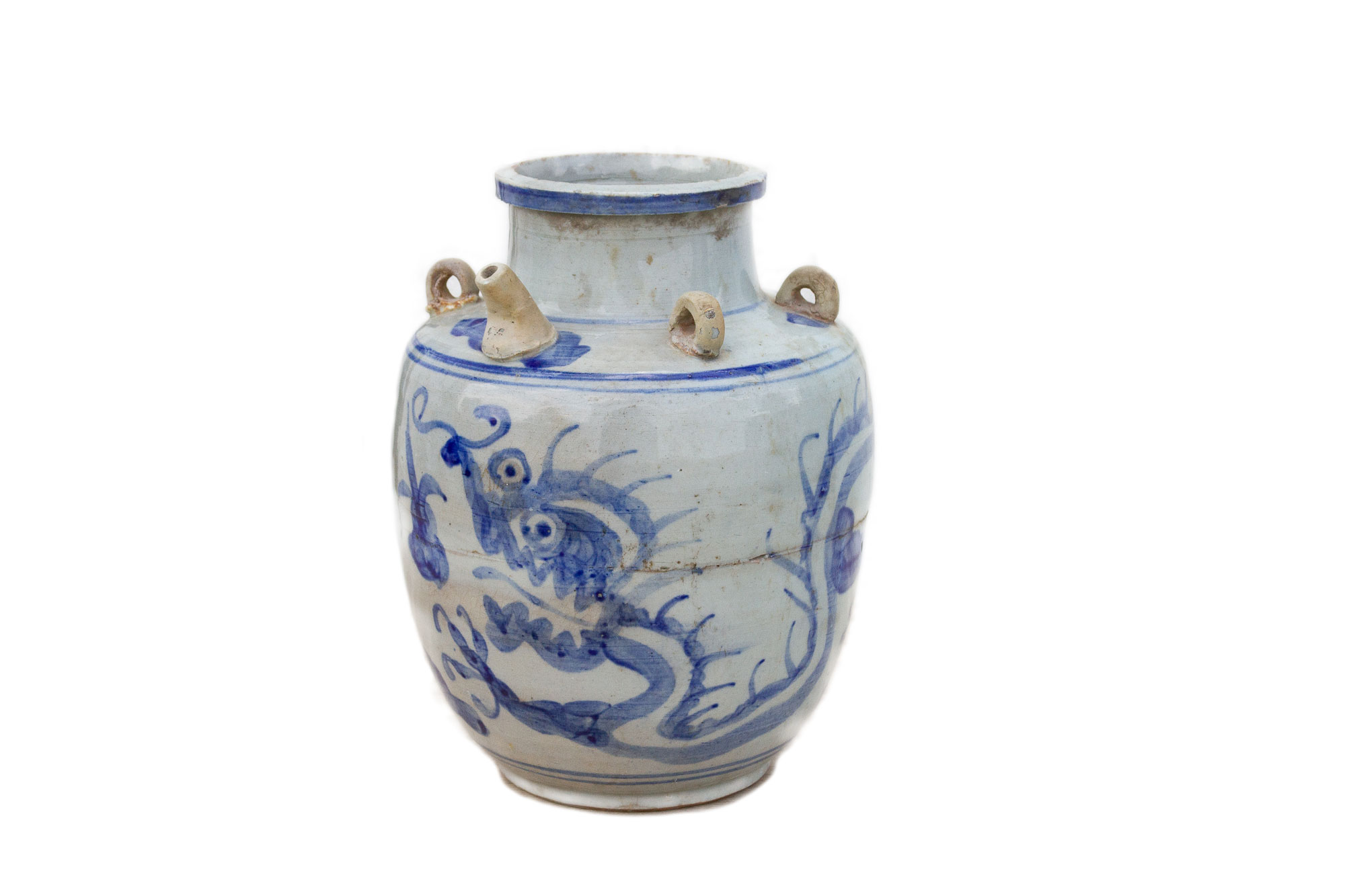 Vintage Colorful Asian Blue & White Pot~P77654832