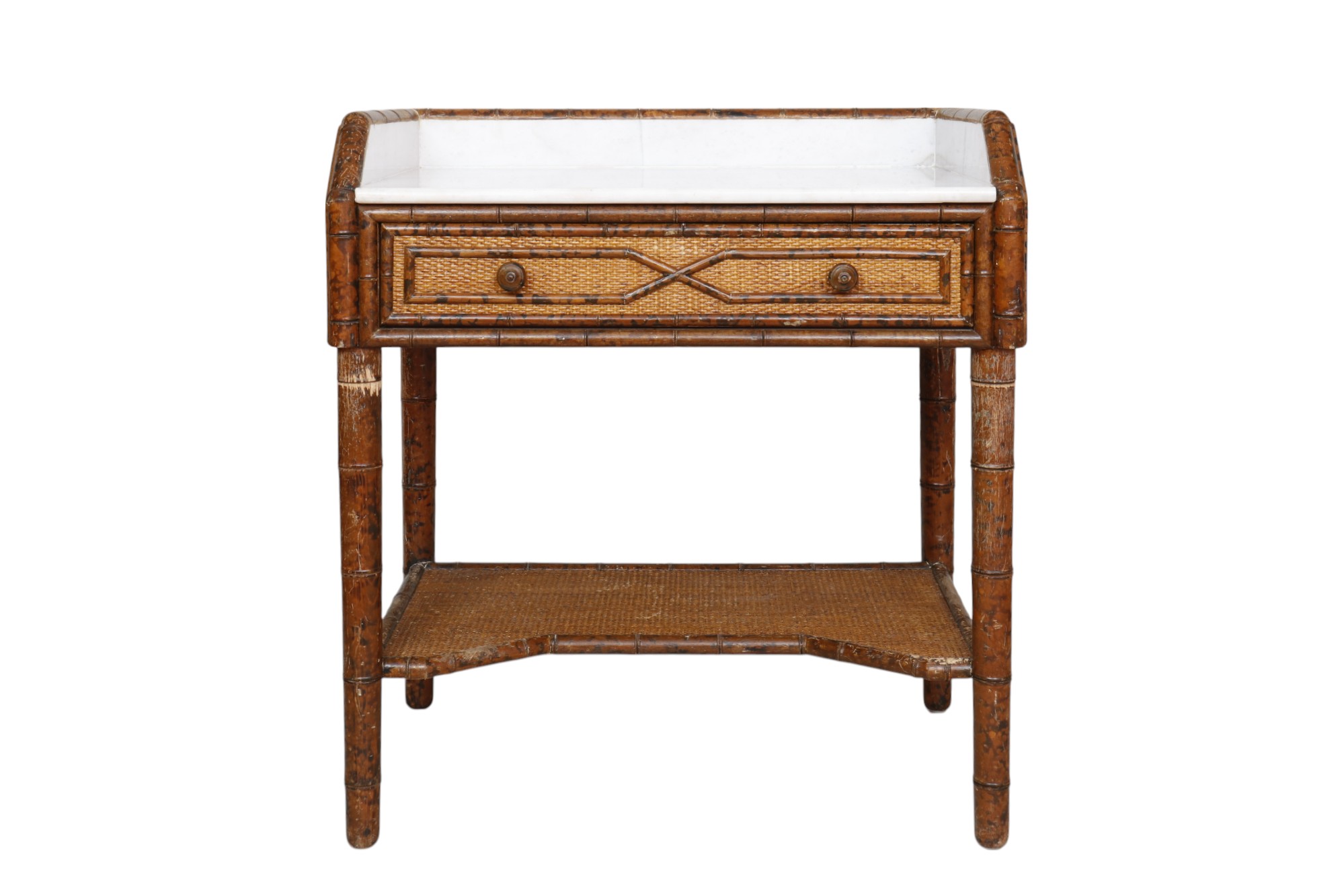 French Marble Top Faux Bamboo Side Table