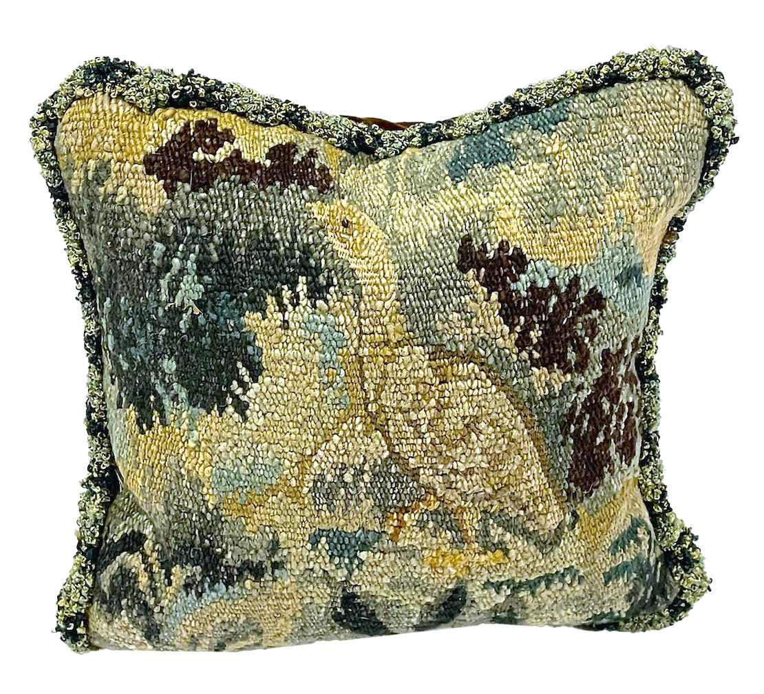 Antique Bird Verdure Tapestry Pillow