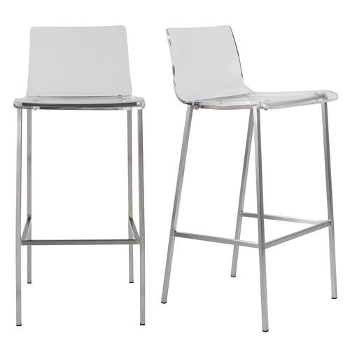 S/2 Drew Acrylic Counter Stools, Chrome/Clear~P66393399