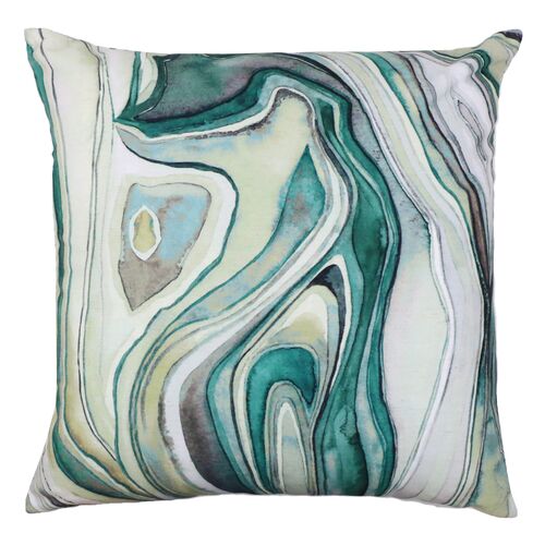 Eva 22x22 Swirl Malachite Pillow, Emerald~P111116723