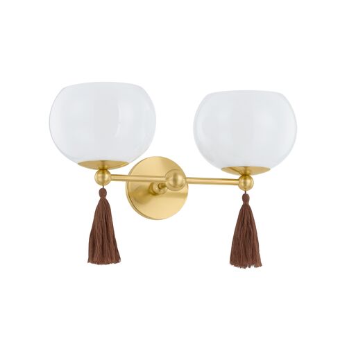 Niya Tassel 2-Light Wall Sconce, Aged Brass/Cloud Glass